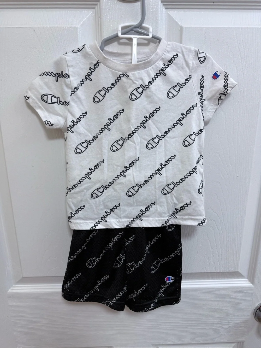 Champion Kids Logo Tee & Shorts Set - White & Black, Size 24 months